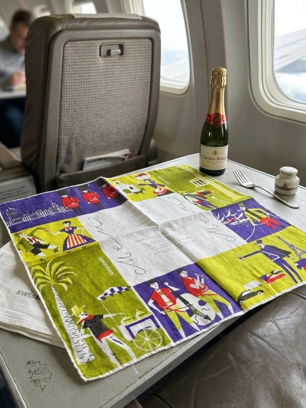 Vintage Swissair Printed Menu Handkerchief Hankie Collectable